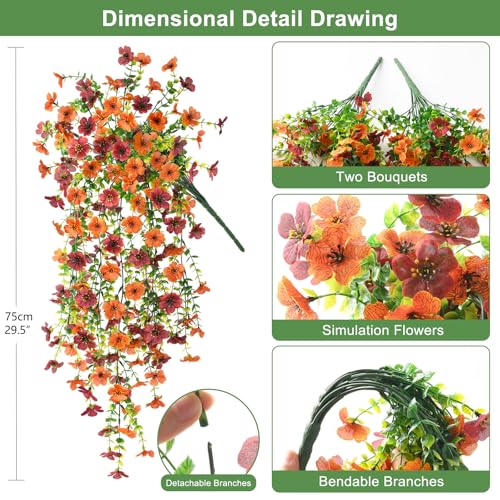 ZFProcess Artificial Hanging Flowers Plants for Outdoor Fall Decoration, 2PCS Faux Silk Daisy UV Resistant Look Real for Outside Home Indoor Planter Porch Garden Yard Autumn Decor(Orange Brown) - color: Orange Brown