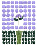 50 Pack Artificial Purple Hydrangea Flowers with Leaves, 6 Inch Silk Flower Heads, DIY Mother's Day Wedding Decor Set with 100 Leaves, 50 Stems - color: Purple