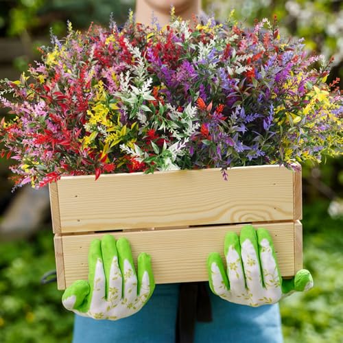 42 Bundles Artificial Plant Outdoor UV Resistant Faux Plants No Fade Fake Plastic Flowers for Outside Home Garden Porch Patio Window Box Hanging Planters Summer Decor - color: Mix Colors, size: 42 Pcs