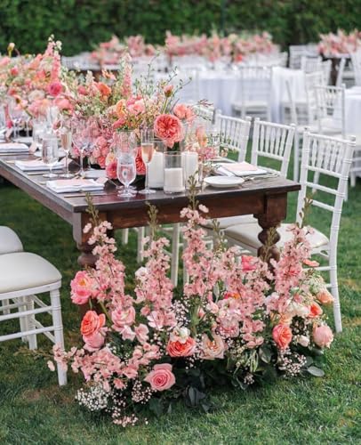 IPOPU Pink Artificial Delphinium Flowers 33.5" Long Stem Artificial Flowers Vintage Pink Fake Flowers for Wedding Centerpieces for Home Tables Party Decor（Vintage Pink） - color: 5pcs-vintage Pink
