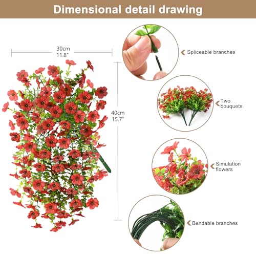ZFProcess Artificial Hanging Flowers for Outdoors Spring Decoration, 2PCS Silk Fake Daisy Realistic Outdoor Flowers UV Resistant Porch Patio Window Yard Decor(Red) - color: Red