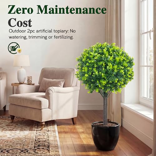 PATIO CHOICE Artificial Topiary Boxwood Ball Trees Set of 2 30" Fake Outdoor Plants Realistic Olive Tree Fake Bushes Lifelike Shrubs Decorations for Outdoor Indoor Front Porch Garden - color: Green, size: 30in