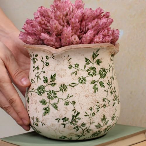 Xiaan Jiaju Vintage Ceramic 6.11'' Plant Pots, Decorative Vase for Indoor Garden, Room & Home Decor, Sage Beige - color: Sage Beige