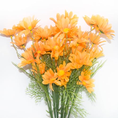 Artificial Silk Daisy Fake Flowers 20.8 Inch, Orange Flowers Artificial Wildflowers for Wedding, 10 Pcs Faux Daisy Flowers Artificial Flowers with Stem for Outdoors, Home Garden, Photography Props - color: Orange