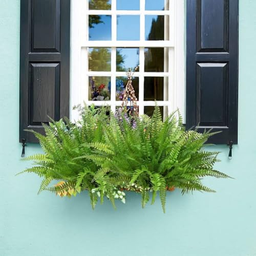 GnFlus Artificial Plant Fake Boston Fern Bushes UV-Resistant 4pcs Faux Greenery Shrubs Branches for for Decor Home Indoor Outdoor Garden 4pcs - color: Fern