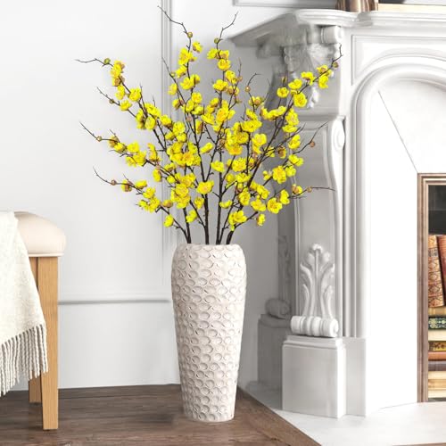Betylifoy Artificial Plum Blossom Flowers 4Pcs Faux Silk Cherry Blossom 38" Long Stems Fake Plum Blossom Branches Artificial Silk Flower for Flowers Arrangement Wedding Home Table Decor (Yellow) - color: Yellow