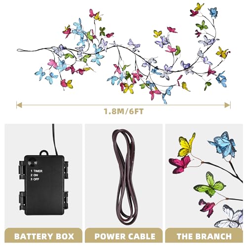 Bexdir Lighted Willow Vine 6FT, Enchanted Willow Vine Lights Battery Operated with Butterfly Decoration Plug in, Vine Lights for Wall Chirstmas Holiday Fireplace Decor - color: Multicolor