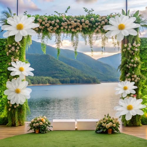 6 Pcs White Large Daisy Flowers for Decoration 12'' 15.8'' 20'' Giant Silk Artificial Flower Fake Daisy for Wedding Garden Birthday Party Bridal Baby Shower Decor, Rod is Not Included - color: White