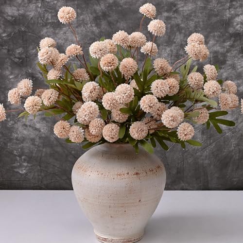 Waipfaru 10pcs Fake Silk Pompon Mum Artificial Flowers, Bulk Faux Mini Chrysanthemums, for Centerpieces Wedding Fillers Champagne Arrangements Boho Decor, No vase, Beige - color: Beige