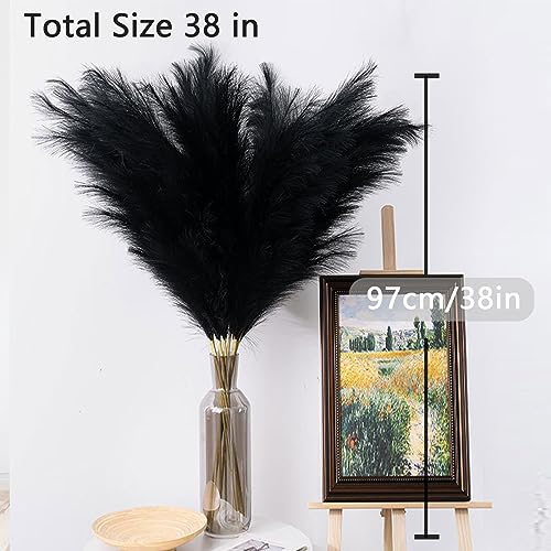 38" 10 Stems Pampas Grass Tall - Black Faux Pampas Grass Artificial Tall Pampas Grass Bouquet Flower Arrangement and Vase Filler for Boho Home Wedding Mothers Day Decoration - color: A-black