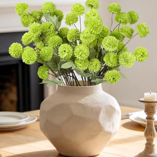 INQCMY Artificial Flowers 12pcs Ball Chrysanthemums for Weddings Silk with Stemsdiy Champagne Bouquets Indoor and Outdoor Decoration Kitchen Table Decor (Dark Green) - color: Dark Green