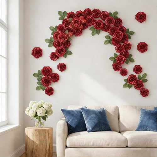 30Pcs Red Artificial Crystal Rose Artificial Flowers, Realistic Fake Crystal Roses for Wedding Center Decorations, Party Home Decorations, Valentine's Day, Bouquets. - color: 30pcs Red
