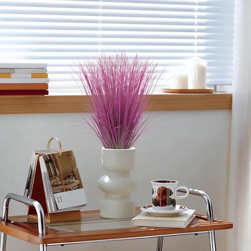 12 Bundles Artificial Grass Plants Outdoor Tall Faux Shrubs Greenery Stems Fake Onion Grasses Wheat UV Resistant for Outside Garden Indoor Office Home Decor（Pink） - color: Pink, size: 12Pcs