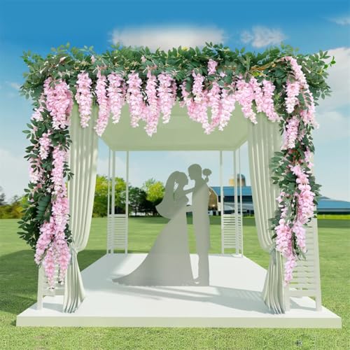 1pc/2pcs Encrypted Flower Vine Wisteria Artificial Flowers Garland,White Wisteria Hanging Flowers Flower Garland Decorations for Home Garden Outdoor Ceremony Wedding Arch Decoration (Pink, 2pcs) - color: Pink, size: 2pcs
