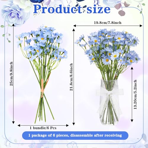 12 Stems Artificial Daisy Flowers 10'' Small Blue Silk Fake Daisies Faux Silk Daisy Flowers with Stems for Home Garden Wedding Party Table Centerpiece Decor(2 Bouquets)