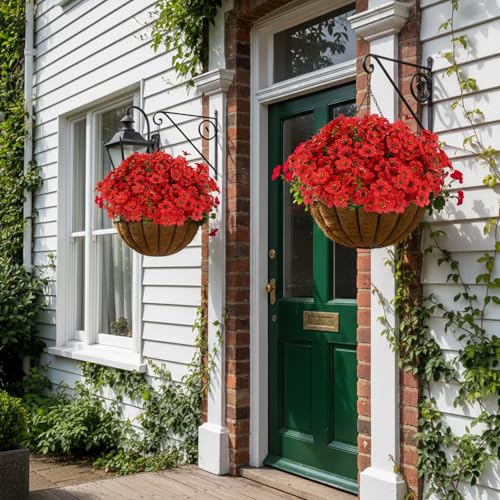 CEWOR Artificial Flowers for Outdoor Indoor, Fake Silk Daisy with Eucalyptus Leaves, Faux Flower for Valentine's Day Decor Garden Front Door Porch Planter Patio Home Decor (24 Bundles, Red) - color: Red Daisy