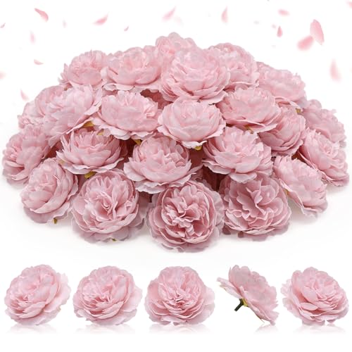 Thiccywoov 50 Pcs Artificial Flowers, 3.2 Inches Silk Rose Head Flowers Fake No Stem for Wedding Bridal Bouquet Home Floral Decor DIY Centerpieces Arrangements Party Tables Decoration(Dusty Pink) - color: Dusty Pink