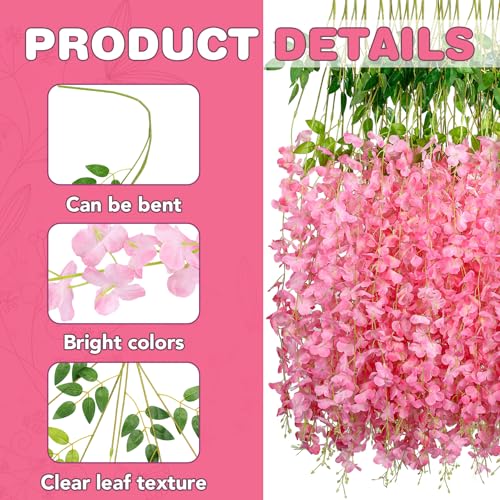 Alotiki Wisteria Hanging Flowers,50 Pack Fake Hanging Flowers,Wisteria Artificiales Garland for Home Wedding Arch Floral Party Garden Ceremony Outdoor Decor,3.6 Feet Long(50,Pink) - color: Pink, size: 50