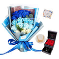 EIGHTOWN Roses Bouquet Artificial Flower - Preserved Blue Rose Flowers with Love Necklace for Her - Unique Gifts Valentine's Day, Mother's Day, Thanksgiving, Birthday, Anniversary - color: Navy and Blue