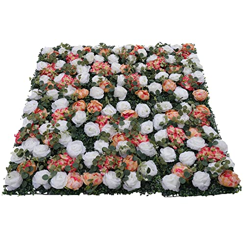 Artificial Flower Wall Panels, Silk Wedding Flower Wall Backdrop Panel, 3D Floral Panel Artificial Floral Wall Mat Flower Screen for Photo Party Wedding Wall Background Decor (6PCS White, Pink) - color: 12pcs White, Pink