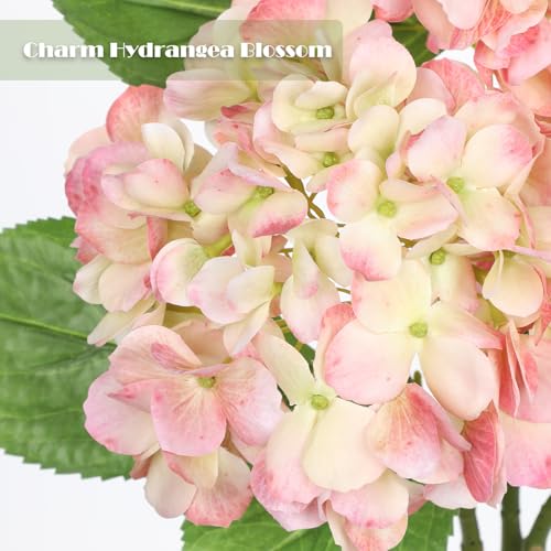 Oairse 3Pcs Pink Hydrangea Artificial Flowers 19.7 in Real Touch Faux Hydrangea Stems Silk Flowers with Stems Fake Pink Flowers Bouquet for Floral Arrangements Table Centerpieces Wedding Home Decor - color: Pink Mixed Cream
