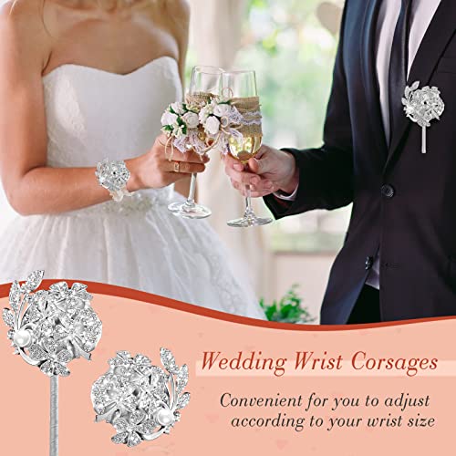 Yunsailing 2 Pcs Rhinestone Wrist Corsage and Boutonniere Set - Artificial Flower Corsage Wristlet for Wedding Prom Homecoming Bridesmaid Bridal Shower Anniversary Formal Event(Silver Gray,Pearl) - color: Silver Gray, style: Pearl