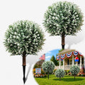 THKFUL 2PCS Artificial Boxwood Topiary Ball Tree, 24" Artificial Plants Outdoor with Spike, UV Resistant Eucalyptus Gazing Balls Fake Bushes Shrubs with Spike for 4th of July Garden Patio Office Home - style: White Boxwood