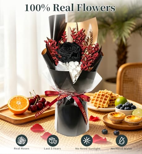 Preserved Flowers Bouquet,Flowers For Delivery,Black Rose Bouquets,Birthday Flowers Gifts For Women Mom Grandma Wife Friends,Real Roses Gift From Daughter Valentine’S Day Mothers Day Anniversary - color: Black, size: Rose Bouquet