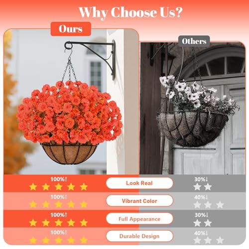 Yastouay 2 Pack Artificial Fall Hanging Baskets for Outdoors, Fake Hanging Plants Faux Petunias Flowers, Realistic UV Resistant Fall Flowers for Outdoors Porch Garden Patio Decor - color: Orange, size: 24 Bundles