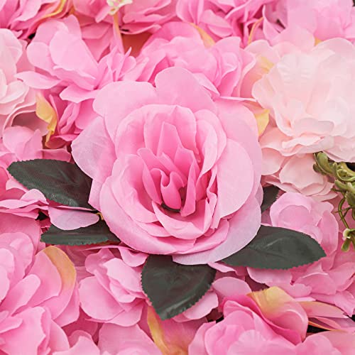 12Pcs Flower Wall Panel Artificial Flower Wall Backdrop, 24"" x 16"" Silk Fabric Floral Wall Mat Dark Pink Rose Wall Backdrop for Photo Background Party Wedding Decor - color: 12pcs B Type Dark Pink