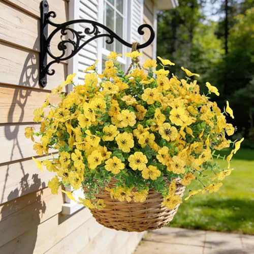 24 Bundles Artificial Flowers for Outdoors, UV Resistant Faux Flowers for Outdoor Planters, Fake Flowers for Outside Porch Patio Window Box, Mixed Color Daisy Bushes for Garden Decor(Yellow) - color: Yellow