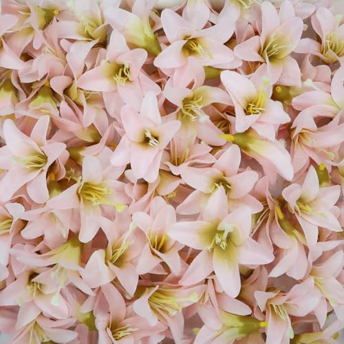 20 Pcs Artificial Lily Flower Head, Light Pink | Fake Flowers Heads, Simulation Small Lily, DIY Handmade, Wedding Photography Party Home Decoration - color: Light Pink