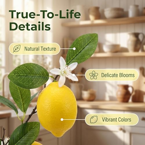 5pcs Artificial Lemon Large Fruit.37 Inch Lifelike artificial plants indoor.lemon tree artificial.artificial fruits for decoration.outdoor artificial plants Used For Homes Festivals.Flowers - size: 37.1inch