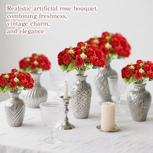 8 Pcs Wedding Bouquets Bulk 12 Inch Fake Silk Roses Flowers Bunches Red Artificial Rose Bouquet for Bride Bridesmaid Parties Garden Home Office