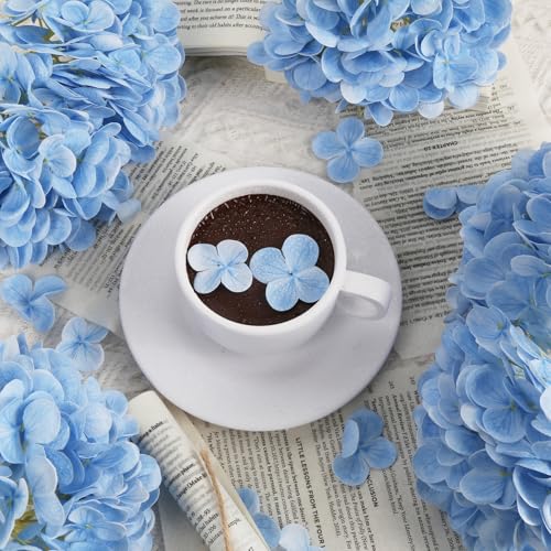 IPOPU 6PCS Real Touch Fake Hydrangea Artificial Flowers Blue Hydrangeas with Stems Latex Lifelike Faux Hydrangeas for Home Table Centerpieces Wedding Baby Shower Party Floral Arrangements (Blue) - color: Light Blue