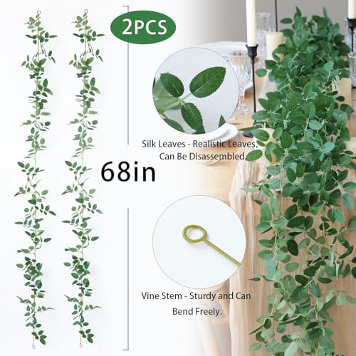 Mizii 2 Strands Artificial Vines Garland 68" Fake Vine with Small Green Leaves Silk Rose Leaf Faux Hanging Plants Greenery Decorations for Bedroom Room Table Centerpieces Wedding Decor (Rose Leaves) - color: Rose Leaves