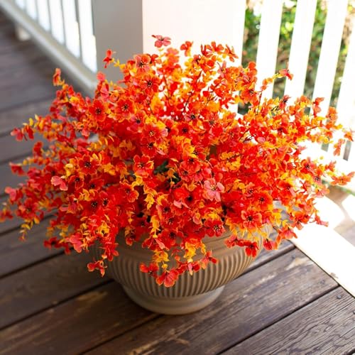 Artificial Outdoor Flowers 16 Bundles UV Resistant Realistic Fake Mums Flowers Plants for Autumn Decoration Indoor Outdoor Window Box Hanging Basket Planter Porch Decor(Fall Orange) - color: Fall Orange