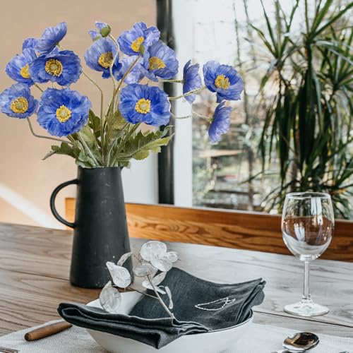 Artificial Flowers 5Pcs Poppies Flowers Artificial Silk Flowers for Home Office Wedding Outdoor Decor (Blue) - color: Blue
