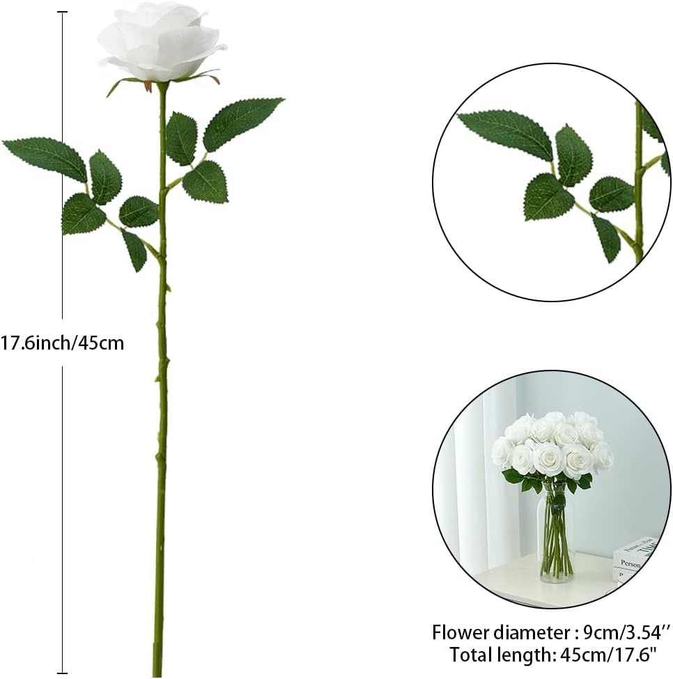 60 Pcs Ivory Fake Roses Artificial Flowers Bulk Realistic Silk Faux Rose with Stems for Wedding Decoration Anniversary Bridal Bouquet DIY Floral Arrangement Romantic Home Decor Gifts - color: Ivory