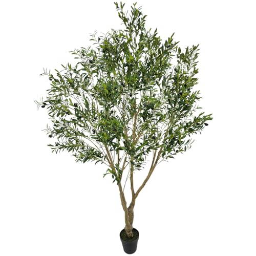 8ft Tall Artificial Olive Potted Tree | Foliage: Designed with lush natural leaves and realistic olive fruits, crafted from premium silk material - size: 8ft 2in