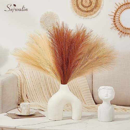 Serwalin Pampas Grass Boho Home Decor, 17in 6pcs Artificial Pampas Grass Decor, Fall Faux Pampas Grass Bouquet Living Room Wedding Party Centerpieces, Pompas Floral Vase Filler - color: Fall Sunset, size: 17 Inch 6 Pcs