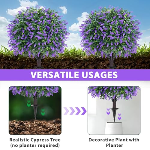 Grooy Artificial Boxwood Topiary Ball with Lavender, Set of 2 Artificial Shrub Bushes with Ground Spike, UV Resistant Fake Evergreen Plant Tree for Porch Outdoor Planters Indoor - color: Lavender Ball