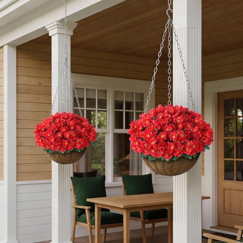 Juxdp 8 Bundles Artificial Camellia, Fake Silk Bouquet Flowers(Red) | Full＆Vibrant, Fade-resistant, UV-resistant＆Waterproof, for Front Door/Garden/Farmhouse/Outdoor/Home/Spring/Summer Decor - color: Red