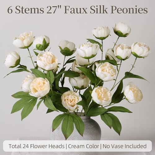 florisso 6 Pcs 27" Faux Silk Artificial Peony Flowers, Fake Peony Branches for Vase DIY Bouquet Centerpieces Wedding Shower Decorations, Champagne - color: Champagne