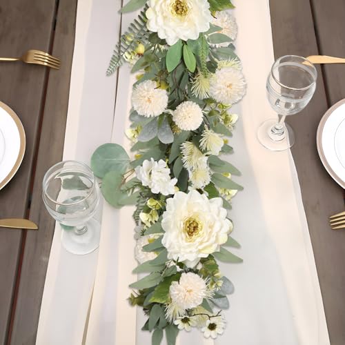 Spring Garland 6FT Hydrangea Flower Garland Faux Greenery Leaf Vine Garlands for Decoration for Spring Indoor Outdoor Garden Farmhouse Porch Wall Wedding Room Home Decor (White) - color: White