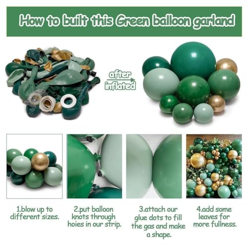 Green Gold Balloon Arch Double Stuffed Dark Sage Emerald Green Balloon Garland Kit Latex Metallic Balloons for Birthday Fathers Day Graduation Wedding Baby Shower Jungle Spring Party Decor - color: Green Gold