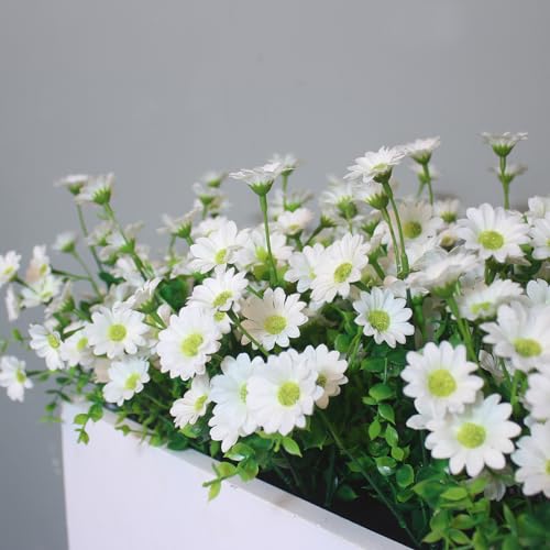 alyptus Fake Flowers for Outdoors 8 Bundles White Silk Artificial Sunflower Plants Faux Greenery for Wedding Home Garden Window Box Outdoor Planters Decor (White Fake mums) - color: White Artificial Flowers for Outdoors