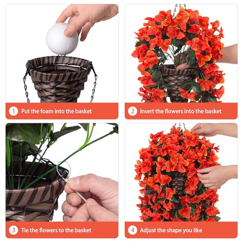 Ivydale Bougainvillea Artificial Hanging Fake Flowers with Basket for Outdoors Decoration, Faux Silk Flowers UV Resistant Fake Plants Long Vines Realistic for Outside Front Door Porch, Orange - color: Orange