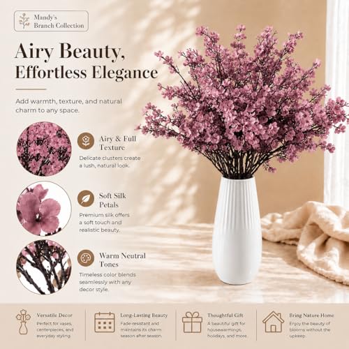 Mandy's 6 Bundles Artificial Dusty Pink Baby’s Breath Flowers | 18.5 Inch Silk Gypsophila European Style Modern Home Decor Centerpiece Neutral Wedding Flower Arrangements - color: Dusty Pink