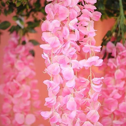 5 Pack Dark Pink Wisteria Hanging Flowers Garland, 3.77 Feet Artificial Flower Vines, Fake Wisteria, Artificial Vines Hanging Garland for Backdrop Outdoor Yard Garden Decor - color: Dark Pink, size: 5 PCS